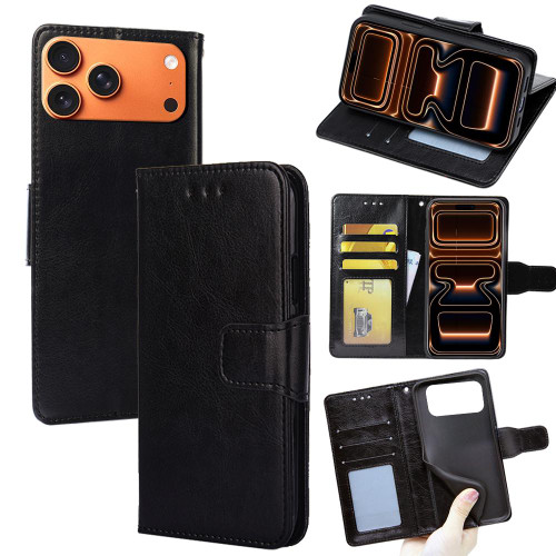 iPhone 17 Pro Crystal Texture Leather Phone Case - Black