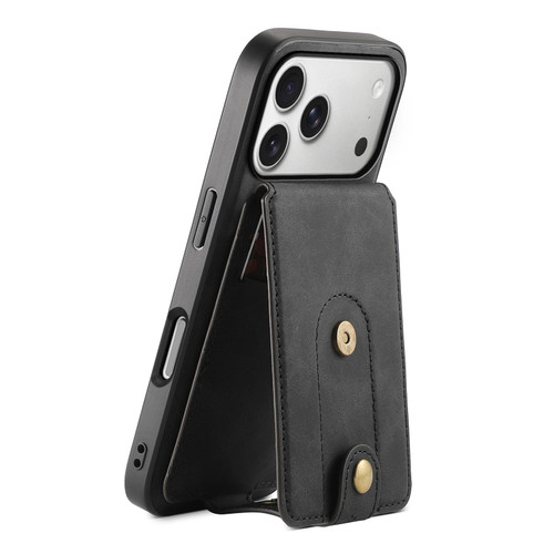 iPhone 17 Pro Denior D14 NK Retro Pattern MagSafe Magnetic Card Holder Leather Phone Case - Black