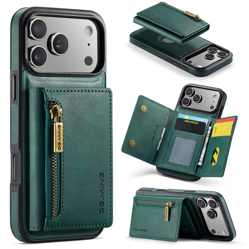 iPhone 17 Pro DG.MING M5 Series Zip RFID Multi Card Detachable Leather Phone Case - Green