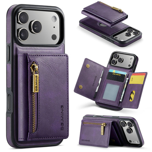 iPhone 17 Pro DG.MING M5 Series Zip RFID Multi Card Detachable Leather Phone Case - Purple