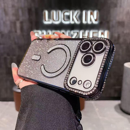 iPhone 17 Pro Diamond Gradient Glitter Plated MagSafe Phone Case - Black