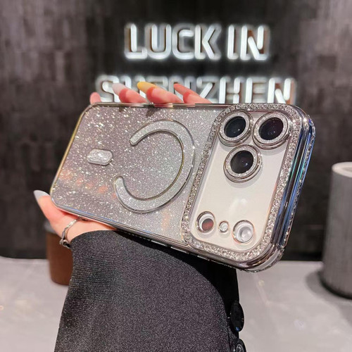 iPhone 17 Pro Diamond Gradient Glitter Plated MagSafe Phone Case - Silver