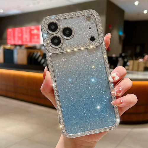 iPhone 17 Pro Diamond Gradient Glitter Plated TPU Phone Case - Blue