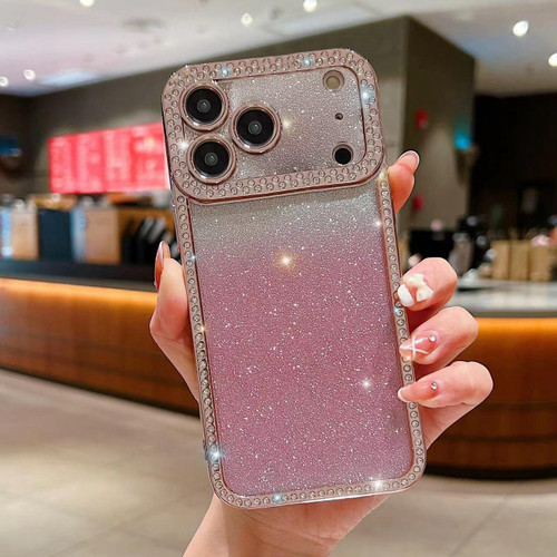 iPhone 17 Pro Diamond Gradient Glitter Plated TPU Phone Case - Pink