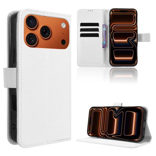 iPhone 17 Pro Diamond Texture Leather Phone Case - White