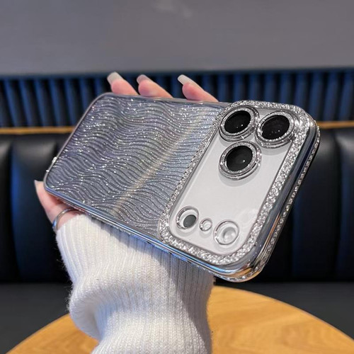 iPhone 17 Pro Diamond Water Ripple Gradient Glitter TPU Phone Case - Silver