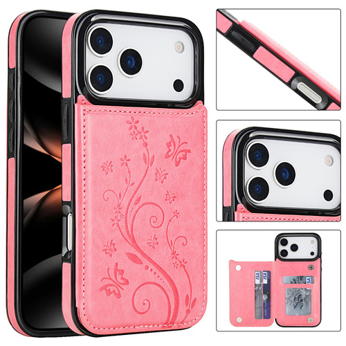 iPhone 17 Pro Double Buckle Butterfly Embossing PU Phone Case - Pink