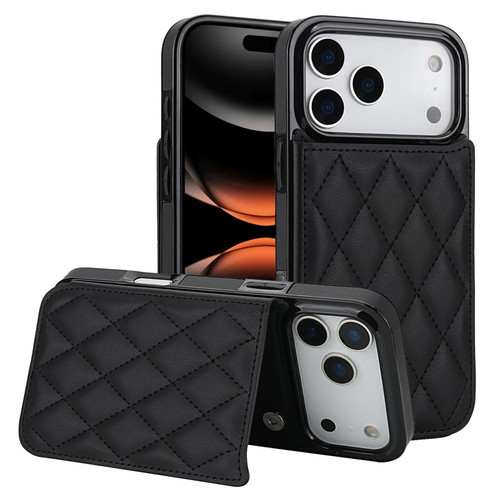 iPhone 17 Pro Double Buckle Rhombic PU Leather Phone Case - Black
