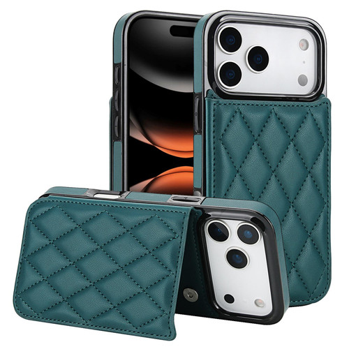iPhone 17 Pro Double Buckle Rhombic PU Leather Phone Case - Green