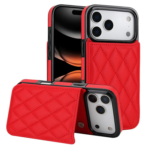 iPhone 17 Pro Double Buckle Rhombic PU Leather Phone Case - Red