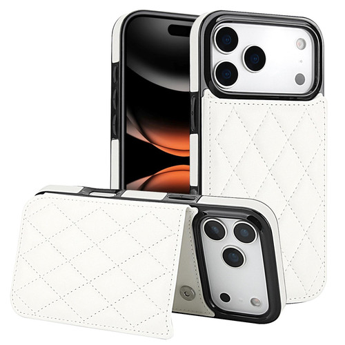 iPhone 17 Pro Double Buckle Rhombic PU Leather Phone Case - White