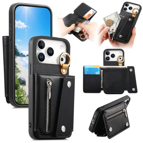 iPhone 17 Pro Dream Wallet D Buckle Leather Back Cover Phone Case - Black