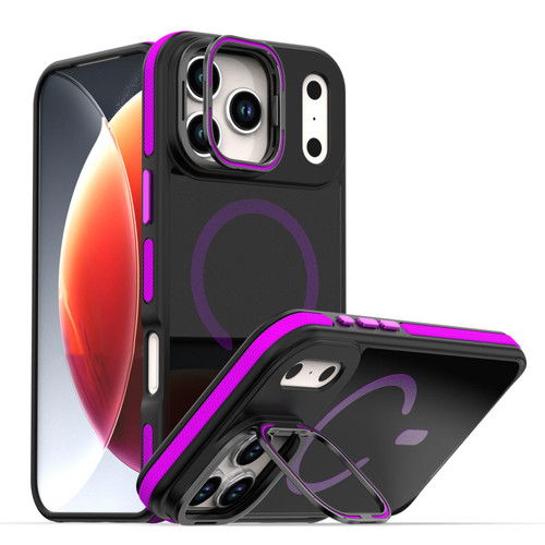 iPhone 17 Pro Dual-Color Skin Feel Magnetic Phone Case with Lens Frame Holder - Purple