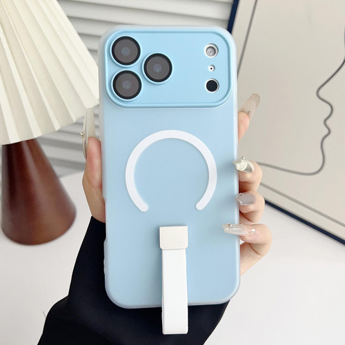 iPhone 17 Pro Eagle Eye Dual-layer Jelly Magnetic Phone Case with Silicone Strap & Lens Film - Sky Blue