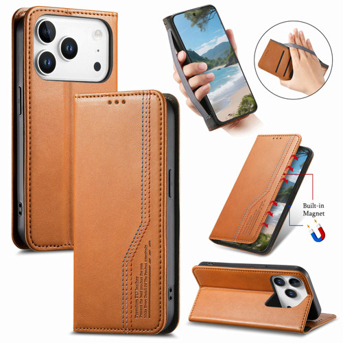 iPhone 17 Pro Elastic Wristband Magnetic Suction Leather Phone Case - Brown