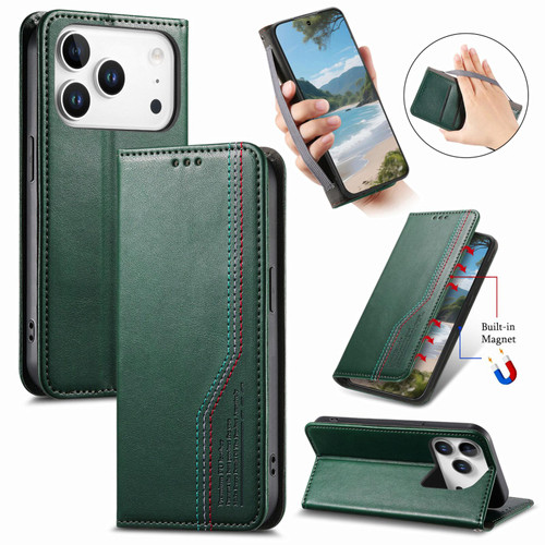iPhone 17 Pro Elastic Wristband Magnetic Suction Leather Phone Case - Green