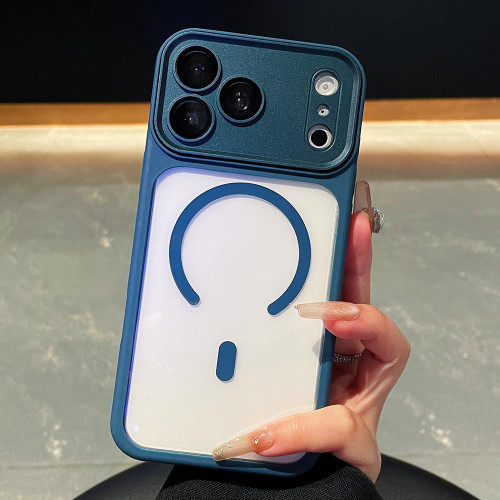 iPhone 17 Pro Electroplated Camera Full Coverage Magnetic Transparent Phone Case - Royal Blue