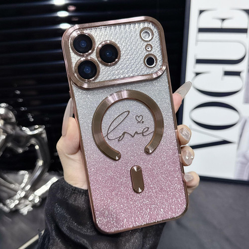 iPhone 17 Pro Electroplated Dual-Loves Gradient Glitter MagSafe TPU Phone Case - Pink