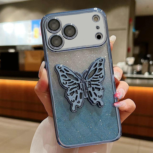 iPhone 17 Pro Electroplated Gradient Glitter 3D Butterfly TPU Phone Case - Gradient Blue