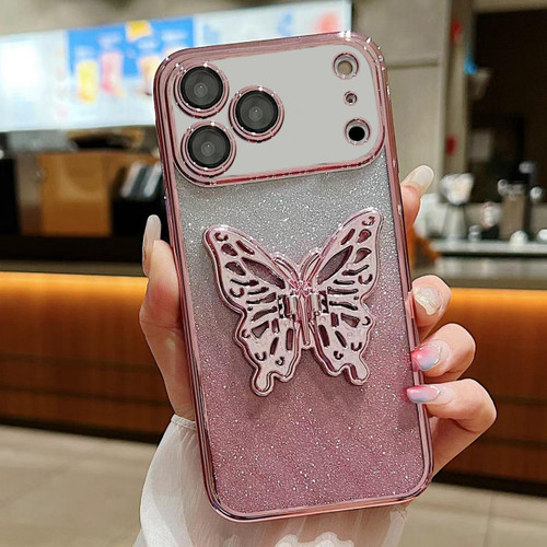 iPhone 17 Pro Electroplated Gradient Glitter 3D Butterfly TPU Phone Case - Gradient Pink