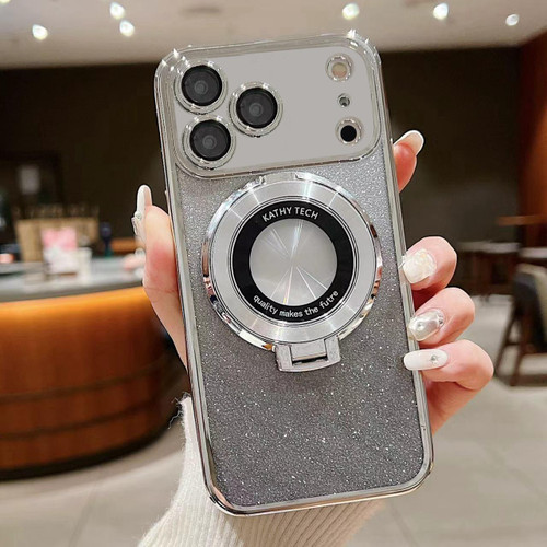 iPhone 17 Pro Electroplated Holder Gradient Glitter MagSafe Phone Case - Silver