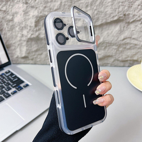iPhone 17 Pro Electroplated Lens Holder MagSafe PC Hybrid TPU Phone Case - Black