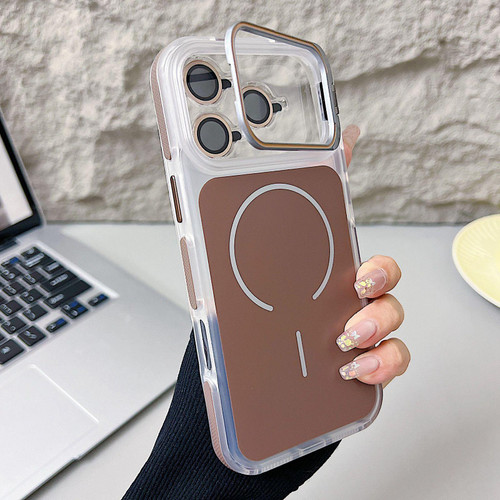 iPhone 17 Pro Electroplated Lens Holder MagSafe PC Hybrid TPU Phone Case - Brown