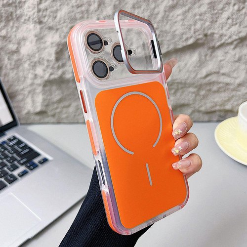 iPhone 17 Pro Electroplated Lens Holder MagSafe PC Hybrid TPU Phone Case - Orange