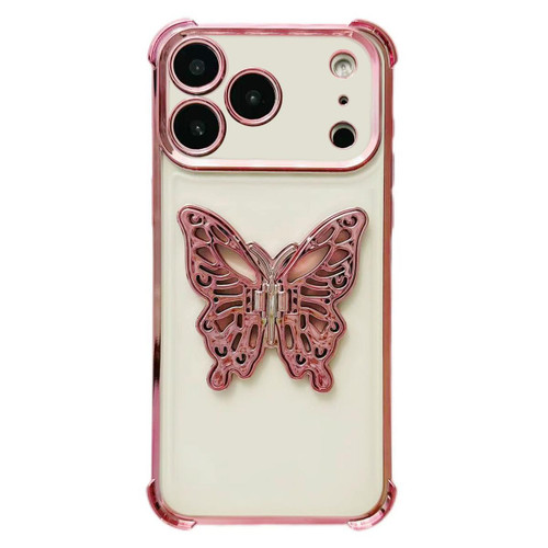 iPhone 17 Pro Electrpolated 3D Butterfly Holder TPU Phone Case - Pink