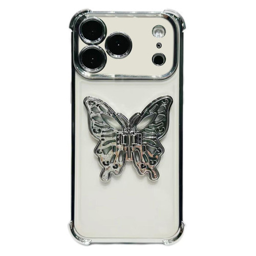 iPhone 17 Pro Electrpolated 3D Butterfly Holder TPU Phone Case - Silver