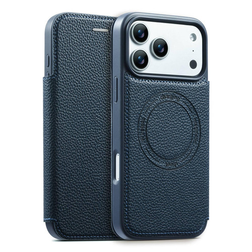 iPhone 17 Pro ESEBLE Ultra-thin Card Slot Magnetic Vegan Leather Phone Case - Blue