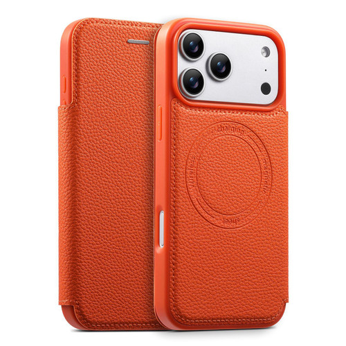 iPhone 17 Pro ESEBLE Ultra-thin Card Slot Magnetic Vegan Leather Phone Case - Orange