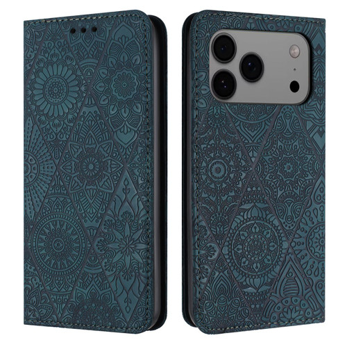 iPhone 17 Pro Ethnic Embossed Adsorption Leather Phone Case - Blue