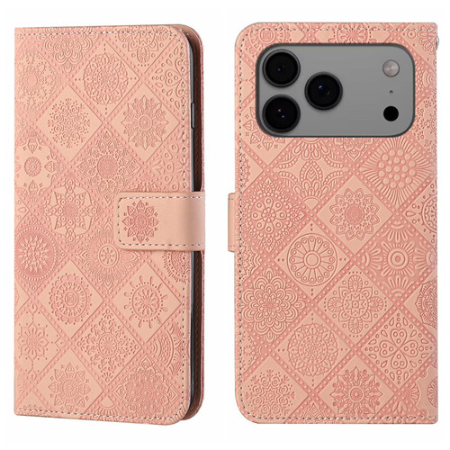 iPhone 17 Pro Ethnic Style Embossed Pattern Leather Phone Case - Pink