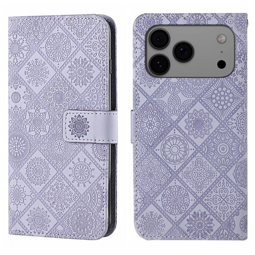 iPhone 17 Pro Ethnic Style Embossed Pattern Leather Phone Case - Purple