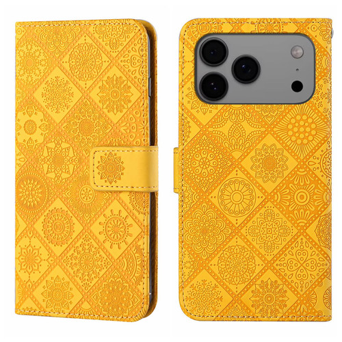 iPhone 17 Pro Ethnic Style Embossed Pattern Leather Phone Case - Yellow