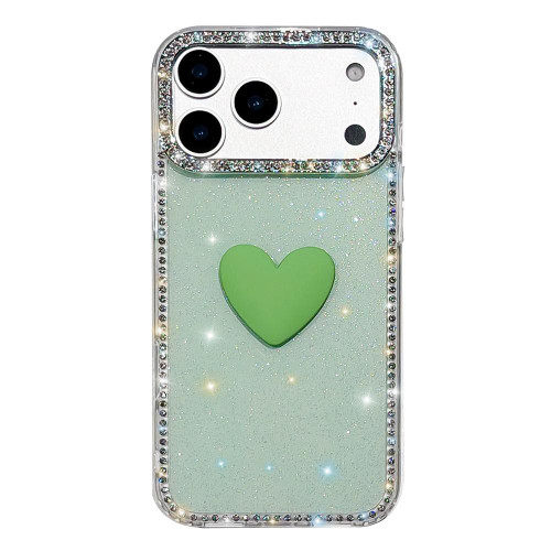 iPhone 17 Pro Flash Rhinestone Double-sided IMD Love Heart Phone Case - Glitter Green
