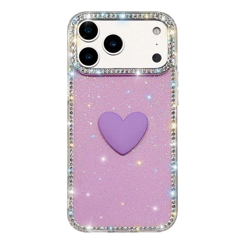 iPhone 17 Pro Flash Rhinestone Double-sided IMD Love Heart Phone Case - Glitter Purple