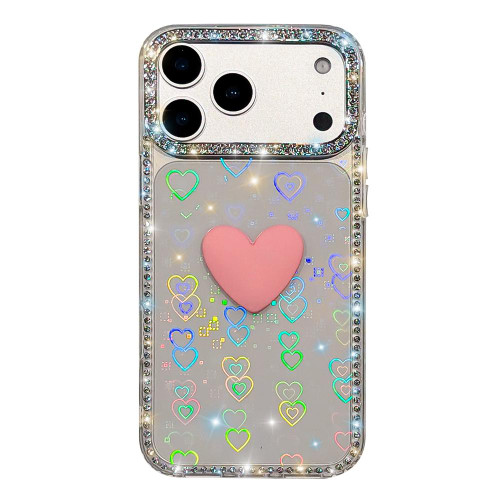 iPhone 17 Pro Flash Rhinestone Double-sided IMD Love Heart Phone Case - Lover Transparent