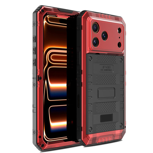 iPhone 17 Pro Four-proof Metal Hybrid Silicone Phone Case - Red