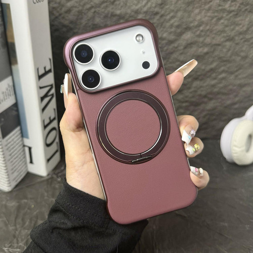 iPhone 17 Pro Frameless Leather-Skin PC MagSafe Holder Phone Case - Red