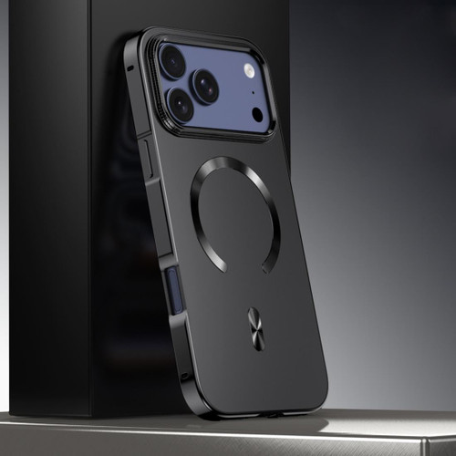 iPhone 17 Pro Frosted Magnetic Shield MagSafe Alloy Metal Phone Case - Black
