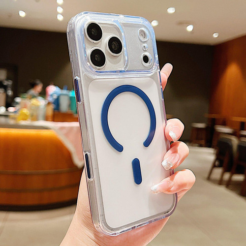 iPhone 17 Pro Frosted PC Hybrid TPU Magnetic Phone Case with AI Sensing Key - Blue