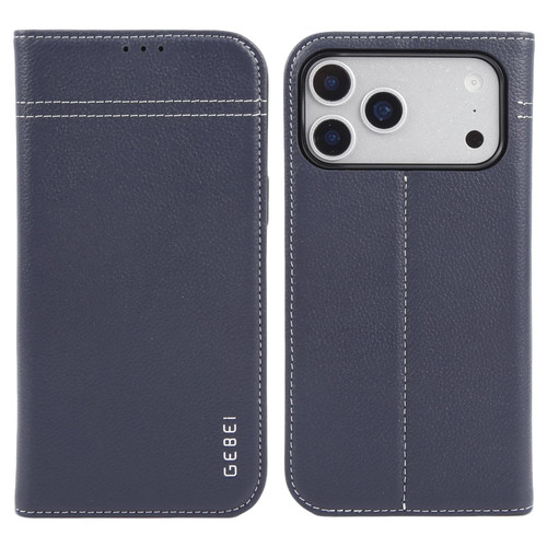 iPhone 17 Pro GEBEI Top-grain Horizontal Flip Leather Phone Case - Blue