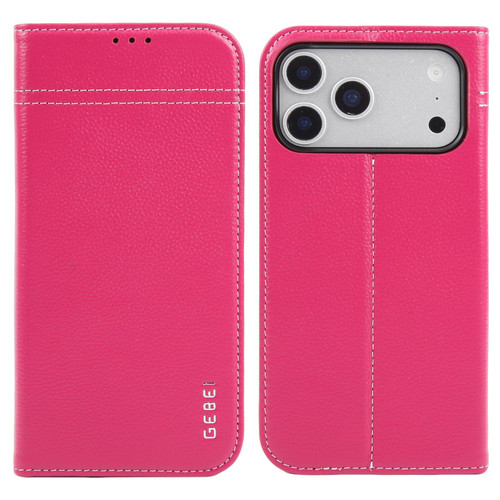 iPhone 17 Pro GEBEI Top-grain Horizontal Flip Leather Phone Case - Rose Red