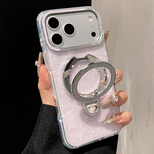 iPhone 17 Pro Gilded Colorful Shell Patterned TPU+IMD Phone Case with Glitter Magnetic Holder - Purple