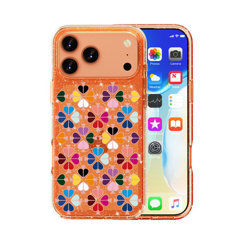 iPhone 17 Pro Glittering Crystal Red Heart Pattern Phone Case - Orange