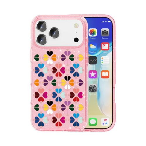 iPhone 17 Pro Glittering Crystal Red Heart Pattern Phone Case - Pink