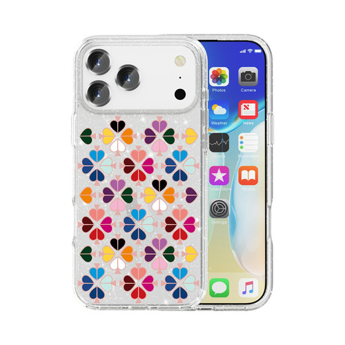 iPhone 17 Pro Glittering Crystal Red Heart Pattern Phone Case - Transparent