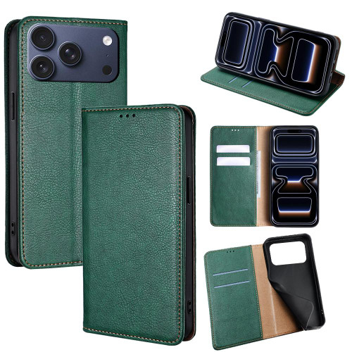 iPhone 17 Pro Gloss Oil Solid Color Magnetic Leather Phone Case - Green